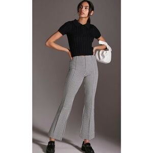 Maeve | The Margot Cropped Kick-Flare Pants in Black Motif Gingham Size Large